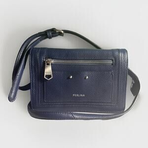 Perlina NY Navy Pebbled Leather Crossbody Messenger Bag Purse Wallet Organizer